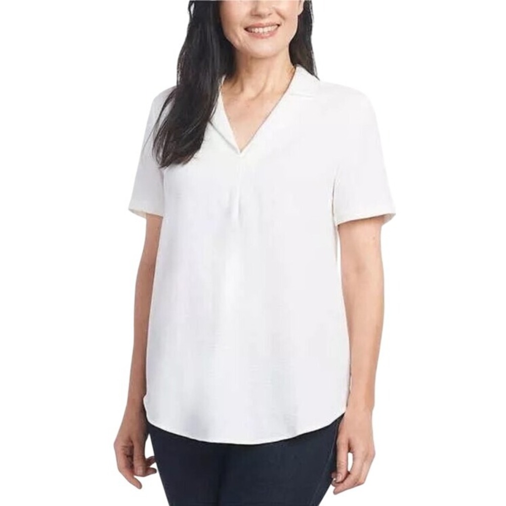Hilary Radley Ladies' Blouse Short Sleeve‎ V-Neck White Small NWT
